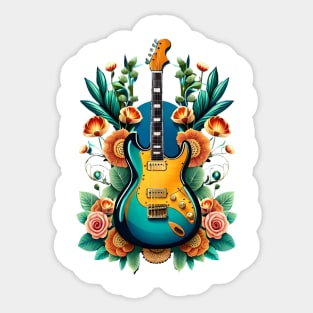 Electric guitar blue with flowers 6 Sticker